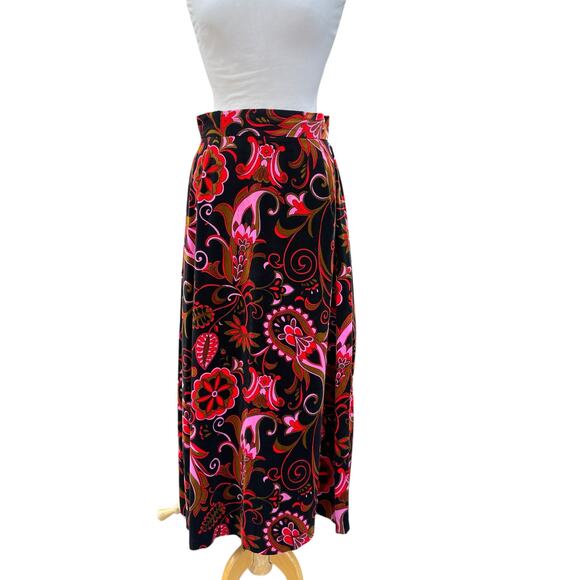 70s Vintage House of Ming Made in Japan Psychedelic Floral Cotton Maxi Skirt - Picture 1 of 16